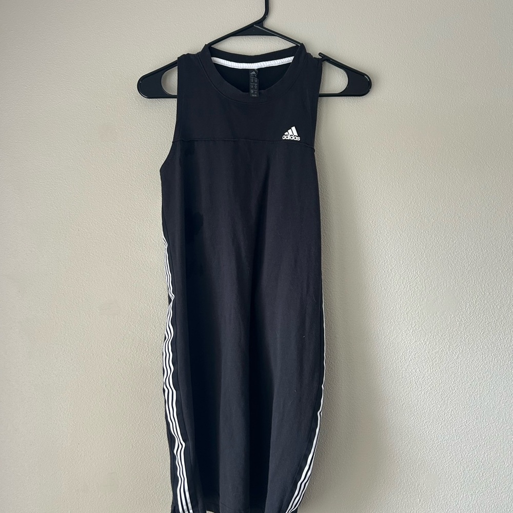 adidas Black Athletic Sleeveless Tank Dress with White Side Stripes